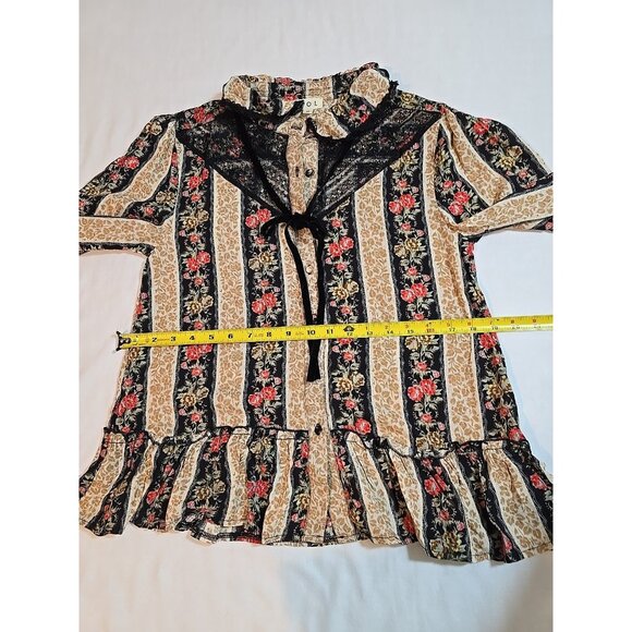 POL Romantic Button up blouse lace balloon sleeves Ruffles velvet tie size S - Picture 14 of 16